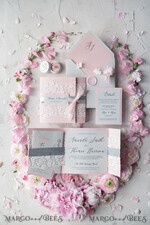 WEDDING INVITATIONS vintage lace/ rustic lace Elegant Vintage Lace Wedding Invitations Romantic Bespoke Grey Wedding Cards Glamour Pink Wedding Invitation Suite Pocket Wedding Invites37