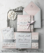 WEDDING INVITATIONS vintage lace/ rustic lace Vintage Lace Affordable Wedding Invitations Elegant Invites Grey and Blush Pink8