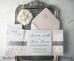 WEDDING INVITATIONS vintage lace/ rustic lace Vintage Lace Affordable Wedding Invitations Elegant Invites Grey and Blush Pink8