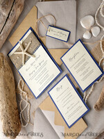 WEDDING INVITATIONS passport to love/ beach wedding invites  Beach navy Wedding invitations Starfish Wedding Invites destination wedding Cards with  tag and twine Eco envelope8