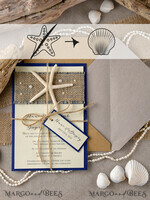 WEDDING INVITATIONS passport to love/ beach wedding invites  Beach navy Wedding invitations Starfish Wedding Invites destination wedding Cards with  tag and twine Eco envelope8
