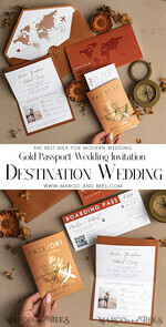 HOCHZEITS EINLADUNGEN Pass zur Liebe / Strandhochzeits-Einladungen Gold Terrakotta Pass Einladung zur Hochzeit, Burnt Orange Gold Hochzeitskarten Boarding Pass, Reise Pass Hochzeits Einladungen im Ausland, Zielhochzeit Einladungen, Reise Karte Hochzeitsstationär17