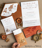 HOCHZEITS EINLADUNGEN Pass zur Liebe / Strandhochzeits-Einladungen Gold Terrakotta Pass Einladung zur Hochzeit, Burnt Orange Gold Hochzeitskarten Boarding Pass, Reise Pass Hochzeits Einladungen im Ausland, Zielhochzeit Einladungen, Reise Karte Hochzeitsstationär17