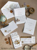WEDDING INVITATIONS passport to love/ beach wedding invites  Gold White Passport Wedding Invitation, Golden Wedding Cards Boarding Pass, Bespoke Travel Passport Wedding Invitations Abroad, Destination Greece Wedding Invites, Travel Map Wedding Stationary,  World map 12