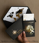 HOCHZEITS EINLADUNGEN Pass zur Liebe / Strandhochzeits-Einladungen Gold Weiße Schwarze Reisepass Hochzeitskarte, Goldene Hochzeitskarten Bordkarte, Reise Reisepass Hochzeitskarten im Ausland, Zielhochzeitseinladungen, Reisekarten Hochzeitsstationery22