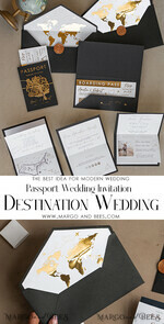 HOCHZEITS EINLADUNGEN Pass zur Liebe / Strandhochzeits-Einladungen Gold Weiße Schwarze Reisepass Hochzeitskarte, Goldene Hochzeitskarten Bordkarte, Reise Reisepass Hochzeitskarten im Ausland, Zielhochzeitseinladungen, Reisekarten Hochzeitsstationery22