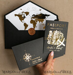 HOCHZEITS EINLADUNGEN Pass zur Liebe / Strandhochzeits-Einladungen Gold Weiße Schwarze Reisepass Hochzeitskarte, Goldene Hochzeitskarten Bordkarte, Reise Reisepass Hochzeitskarten im Ausland, Zielhochzeitseinladungen, Reisekarten Hochzeitsstationery22