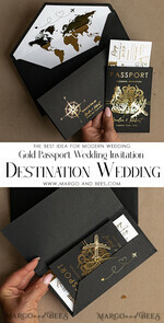 HOCHZEITS EINLADUNGEN Pass zur Liebe / Strandhochzeits-Einladungen Gold Weiße Schwarze Reisepass Hochzeitskarte, Goldene Hochzeitskarten Bordkarte, Reise Reisepass Hochzeitskarten im Ausland, Zielhochzeitseinladungen, Reisekarten Hochzeitsstationery22