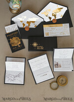 HOCHZEITS EINLADUNGEN Pass zur Liebe / Strandhochzeits-Einladungen Gold Weiße Schwarze Reisepass Hochzeitskarte, Goldene Hochzeitskarten Bordkarte, Reise Reisepass Hochzeitskarten im Ausland, Zielhochzeitseinladungen, Reisekarten Hochzeitsstationery22