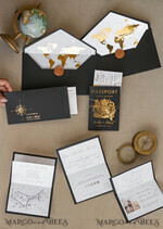 HOCHZEITS EINLADUNGEN Pass zur Liebe / Strandhochzeits-Einladungen Gold Weiße Schwarze Reisepass Hochzeitskarte, Goldene Hochzeitskarten Bordkarte, Reise Reisepass Hochzeitskarten im Ausland, Zielhochzeitseinladungen, Reisekarten Hochzeitsstationery22