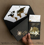 HOCHZEITS EINLADUNGEN Pass zur Liebe / Strandhochzeits-Einladungen Gold Weiße Schwarze Reisepass Hochzeitskarte, Goldene Hochzeitskarten Bordkarte, Reise Reisepass Hochzeitskarten im Ausland, Zielhochzeitseinladungen, Reisekarten Hochzeitsstationery22