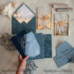 WEDDING INVITATIONS passport to love/ beach wedding invites  Beach Acrylic Wedding invitations Vellum Gold wrapping Wedding Invites with starfish Beach wedding Cards Velvet Envelope10