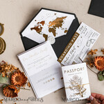 HOCHZEITS EINLADUNGEN Pass zur Liebe / Strandhochzeits-Einladungen Gold Weiß Schwarz Reisepass Hochzeitseinladung, Goldene Hochzeitskarten Boarding Pass, Reise Reisepass Hochzeitseinladungen im Ausland, Destination Hochzeitseinladungen, Reise-Karten Hochzeitspapier.11