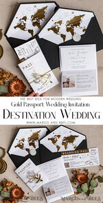 HOCHZEITS EINLADUNGEN Pass zur Liebe / Strandhochzeits-Einladungen Gold Weiß Schwarz Reisepass Hochzeitseinladung, Goldene Hochzeitskarten Boarding Pass, Reise Reisepass Hochzeitseinladungen im Ausland, Destination Hochzeitseinladungen, Reise-Karten Hochzeitspapier.11