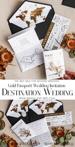 HOCHZEITS EINLADUNGEN Pass zur Liebe / Strandhochzeits-Einladungen Gold Weiß Schwarz Reisepass Hochzeitseinladung, Goldene Hochzeitskarten Boarding Pass, Reise Reisepass Hochzeitseinladungen im Ausland, Destination Hochzeitseinladungen, Reise-Karten Hochzeitspapier.11