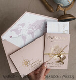 HOCHZEITS EINLADUNGEN Pass zur Liebe / Strandhochzeits-Einladungen Goldene Bluh pinke Pass Hochzeitseinladung, goldene Hochzeitskarten Boarding Pass, Reisepass Hochzeitseinladungen im Ausland, Zielhochzeits-Einladungen, Reisekarten Hochzeitspapeterie.9
