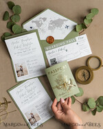 WEDDING INVITATIONS passport to love/ beach wedding invites  Sage Green Passport Wedding Invitation, Wedding Cards  Boarding Pass,  Tuscany Passport Wedding Invitations  Abroad, Destination Wedding Invites, Travel Map Wedding Stationary21