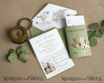 WEDDING INVITATIONS passport to love/ beach wedding invites  Sage Green Passport Wedding Invitation, Wedding Cards  Boarding Pass,  Tuscany Passport Wedding Invitations  Abroad, Destination Wedding Invites, Travel Map Wedding Stationary21