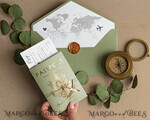 WEDDING INVITATIONS passport to love/ beach wedding invites  Sage Green Passport Wedding Invitation, Wedding Cards  Boarding Pass,  Tuscany Passport Wedding Invitations  Abroad, Destination Wedding Invites, Travel Map Wedding Stationary21