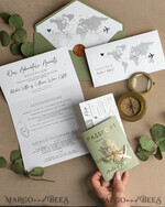 WEDDING INVITATIONS passport to love/ beach wedding invites  Sage Green Passport Wedding Invitation, Wedding Cards  Boarding Pass,  Tuscany Passport Wedding Invitations  Abroad, Destination Wedding Invites, Travel Map Wedding Stationary21