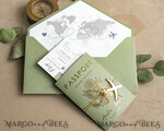WEDDING INVITATIONS passport to love/ beach wedding invites  Sage Green Passport Wedding Invitation, Wedding Cards  Boarding Pass,  Tuscany Passport Wedding Invitations  Abroad, Destination Wedding Invites, Travel Map Wedding Stationary21