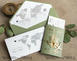 WEDDING INVITATIONS passport to love/ beach wedding invites  Sage Green Passport Wedding Invitation, Wedding Cards  Boarding Pass,  Tuscany Passport Wedding Invitations  Abroad, Destination Wedding Invites, Travel Map Wedding Stationary21