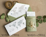 WEDDING INVITATIONS passport to love/ beach wedding invites  Sage Green Passport Wedding Invitation, Wedding Cards  Boarding Pass,  Tuscany Passport Wedding Invitations  Abroad, Destination Wedding Invites, Travel Map Wedding Stationary21