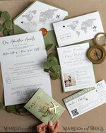 WEDDING INVITATIONS passport to love/ beach wedding invites  Sage Green Passport Wedding Invitation, Wedding Cards  Boarding Pass,  Tuscany Passport Wedding Invitations  Abroad, Destination Wedding Invites, Travel Map Wedding Stationary21