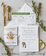 WEDDING INVITATIONS passport to love/ beach wedding invites  White Gold Passport Wedding Invitation, Golden Plane Wedding Cards  Boarding Pass,  Olive green Travel Passport Wedding Invitations  Abroad, Destination Wedding Invites22