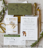 WEDDING INVITATIONS passport to love/ beach wedding invites  White Gold Passport Wedding Invitation, Golden Plane Wedding Cards  Boarding Pass,  Olive green Travel Passport Wedding Invitations  Abroad, Destination Wedding Invites22