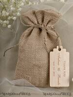 HOCHZEITSGESCHENKE Rustikale Jute-Geschenktüten mit Holzanhängern Hochzeitsgeschenkideen, Rustikaler Geschenktüte mit Etikett5