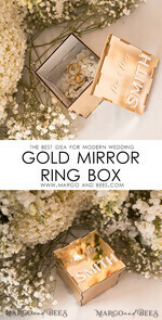 RING BEARER BOXES & PILLOWS Clear Gold Acrylic Ring Box Ring Box for Wedding Ceremony 3 rings, mirror Acrylic Golden Wedding Ring Box for ceremony, Boho Glam Wedding Ring Boxes, Luxury Acrylic Gold Ring box double Custom Colors15