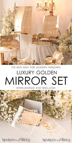 RING BEARER BOXES & PILLOWS Clear Gold Acrylic Ring Box Ring Box for Wedding Ceremony 3 rings, mirror Acrylic Golden Wedding Ring Box for ceremony, Boho Glam Wedding Ring Boxes, Luxury Acrylic Gold Ring box double Custom Colors10