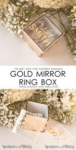 RING BEARER BOXES & PILLOWS Clear Gold Acrylic Ring Box Ring Box for Wedding Ceremony 3 rings, mirror Acrylic Golden Wedding Ring Box for ceremony, Boho Glam Wedding Ring Boxes, Luxury Acrylic Gold Ring box double Custom Colors10