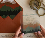 HOCHZEITS EINLADUNGEN Wald / Berge / Waldlandschaft Thema Bergmodernes Bogen-Acryl-Hochzeitseinladung-Set, moderne Arizona-Hochzeitseinladungen, klare Plexiglassuite-Hochzeitskarten, terrakotta Hochzeitseinladungen, Hochzeits-Einladungsset mit Bergen, salbeigrüne Hochzeitseinladung aus Plexiglas.18