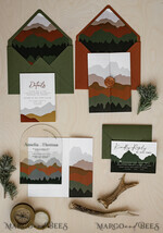 HOCHZEITS EINLADUNGEN Wald / Berge / Waldlandschaft Thema Bergmodernes Bogen-Acryl-Hochzeitseinladung-Set, moderne Arizona-Hochzeitseinladungen, klare Plexiglassuite-Hochzeitskarten, terrakotta Hochzeitseinladungen, Hochzeits-Einladungsset mit Bergen, salbeigrüne Hochzeitseinladung aus Plexiglas.18