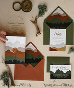HOCHZEITS EINLADUNGEN Wald / Berge / Waldlandschaft Thema Bergmodernes Bogen-Acryl-Hochzeitseinladung-Set, moderne Arizona-Hochzeitseinladungen, klare Plexiglassuite-Hochzeitskarten, terrakotta Hochzeitseinladungen, Hochzeits-Einladungsset mit Bergen, salbeigrüne Hochzeitseinladung aus Plexiglas.18