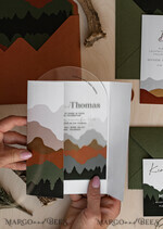 HOCHZEITS EINLADUNGEN Wald / Berge / Waldlandschaft Thema Bergmodernes Bogen-Acryl-Hochzeitseinladung-Set, moderne Arizona-Hochzeitseinladungen, klare Plexiglassuite-Hochzeitskarten, terrakotta Hochzeitseinladungen, Hochzeits-Einladungsset mit Bergen, salbeigrüne Hochzeitseinladung aus Plexiglas.18