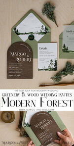 HOCHZEITS EINLADUNGEN Wald / Berge / Waldlandschaft Thema Wald Holz Hochzeits Einladung Suite, Moderne rustikale Hochzeits Einladungen, Natürliche Holz Einladungen Suite Hochzeitskarten, Grüne Hochzeits Einladungen, Nebelwald Frosted Hochzeits Einladung Suite, Kiefernbäume Hochzeits Einladung.16