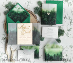 HOCHZEITS EINLADUNGEN Wald / Berge / Waldlandschaft Thema Wald Holz Hochzeits-Einladungssatz, moderne rustikale Hochzeitskarten, natürliche Holz Einladungen Set Hochzeitseinladungen, grüne Hochzeitseinladungen, neblige Wald frostige Hochzeitseinladungssuite, Kiefernhochzeitseinladung.20