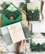 HOCHZEITS EINLADUNGEN Wald / Berge / Waldlandschaft Thema Wald Holz Hochzeits-Einladungssatz, moderne rustikale Hochzeitskarten, natürliche Holz Einladungen Set Hochzeitseinladungen, grüne Hochzeitseinladungen, neblige Wald frostige Hochzeitseinladungssuite, Kiefernhochzeitseinladung.20