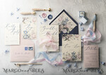 WEDDING INVITATIONS Elegant Invites Classic Cards  Vintage Floral Wedding Invitations, Minimalistic Pink Wedding Invites, Delicate Royal Navy Wedding Cards With Hand Dyed Ribbon, Handmade Wedding Stationery47