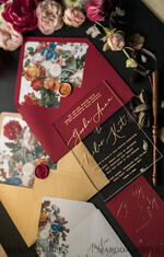 WEDDING INVITATIONS Elegant Invites Classic Cards  Luxury Acrylic Plexi Wedding Invitations, Glamour Golden Shine Wedding Invites, Vintage Floral Wedding Cards, Romantic Red And Gold Wedding Invitation Suite26