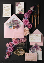 WEDDING INVITATIONS Elegant Invites Classic Cards Vintage Floral Wedding Invitation Suite, Luxury Acrylic Plexi Wedding Invitations, Romantic Pink Wedding Cards, Glamour Golden Wedding Stationery18