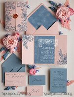 WEDDING INVITATIONS Elegant Invites Classic Cards Velvet Blush Pink Modern Wedding invitations, Acrylic frozen blue pink wedding invitations, Plexi wedding invitations, Luxury blue blush pink Wedding Invitations5