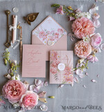 WEDDING INVITATIONS Elegant Invites Classic Cards Romantic Floral Wedding Invitations, Elegant Blush Pink Wedding Invites With Vellum Cover, Glamour Pink Wedding Invitation Suite, Luxury Wedding Cards 7