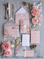 WEDDING INVITATIONS Elegant Invites Classic Cards Romantic Floral Wedding Invitations, Elegant Blush Pink Wedding Invites With Vellum Cover, Glamour Pink Wedding Invitation Suite, Luxury Wedding Cards 7