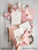 WEDDING INVITATIONS Elegant Invites Classic Cards Blush Pink The wedding invitation Set, Luxury wedding invitations Velvet Envelope, Elegant Wedding Invitation Suite, Golden deckled edge paper wedding Invitess9