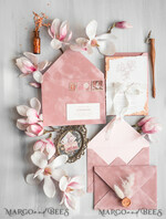 WEDDING INVITATIONS Elegant Invites Classic Cards Blush Pink The wedding invitation Set, Luxury wedding invitations Velvet Envelope, Elegant Wedding Invitation Suite, Golden deckled edge paper wedding Invitess9