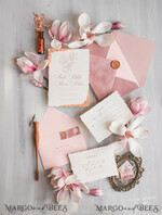 WEDDING INVITATIONS Elegant Invites Classic Cards Blush Pink The wedding invitation Set, Luxury wedding invitations Velvet Envelope, Elegant Wedding Invitation Suite, Golden deckled edge paper wedding Invitess9
